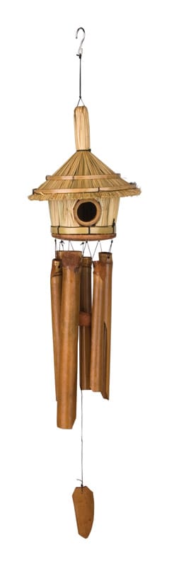 Woodstock Chimes C707 Asli Arts Brown Bamboo 32 in. Thatched Roof Birdhouse Wind Chime