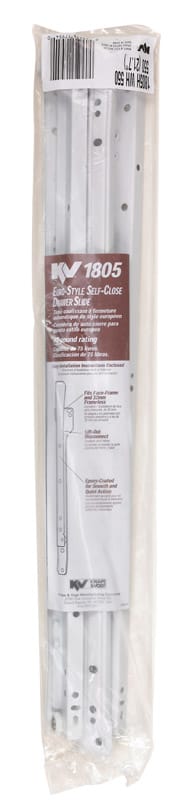 Knape & Vogt 1805H WH 550 22 in. L Steel Self Close Drawer Slide 2 pk