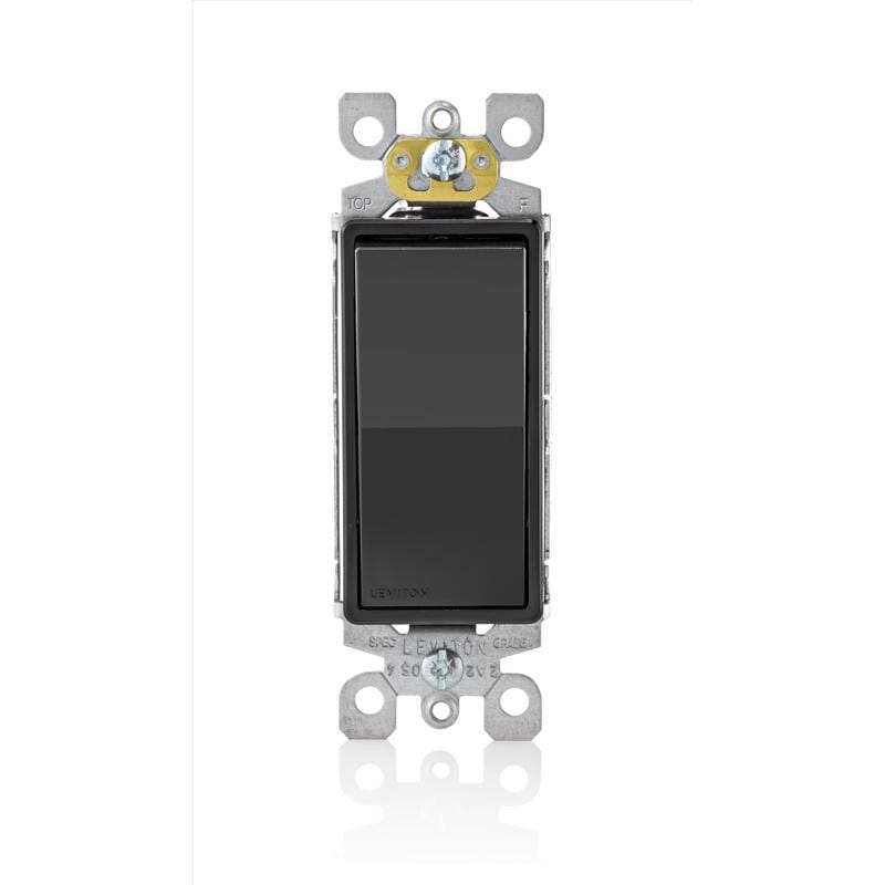 Leviton 05601-2ES Decora 15 amps Single Pole Rocker AC Quiet Switch Black 1 pk