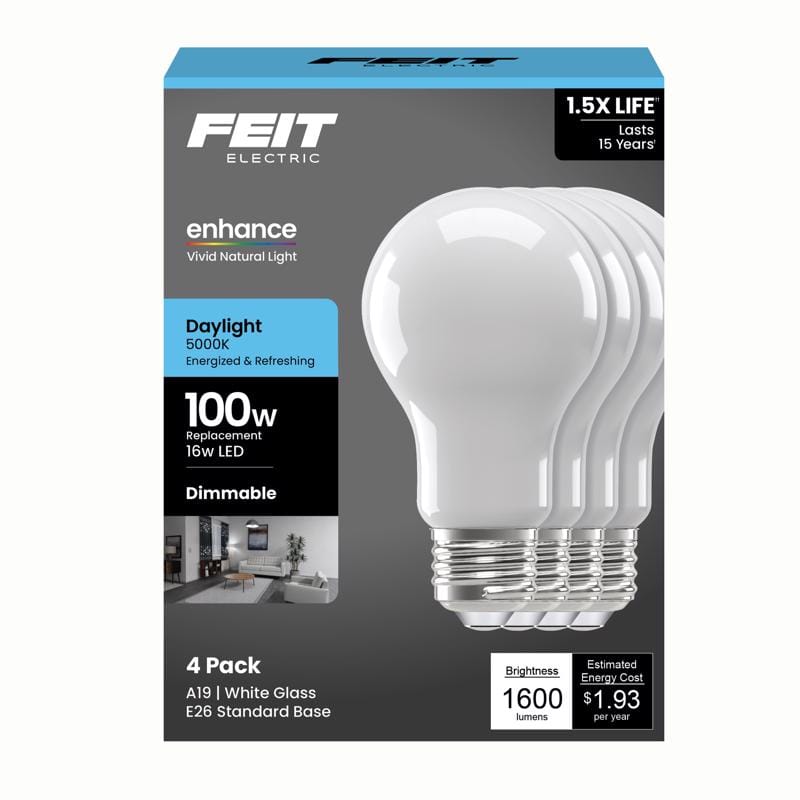 Feit Electric A100/950FIL/4GB Feit A19 E26 (Medium) LED Bulb Daylight 100 Watt Equivalence 4 pk