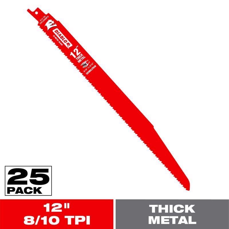 Diablo DS1208BFD25 12 in. Bi-Metal Reciprocating Saw Blade 8/10 TPI 25 pk