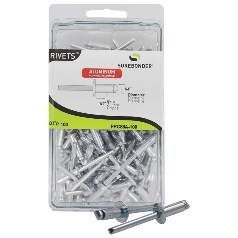 Surebonder FPC88A-100 1/4 in. D X 1/2 in. Aluminum Rivets Silver 100 pk