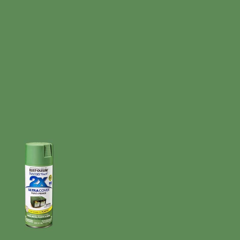 Rust-Oleum 249072 Painter's Touch 2X Ultra Cover Satin Leafy Green Paint+Primer Spray Paint 12 oz