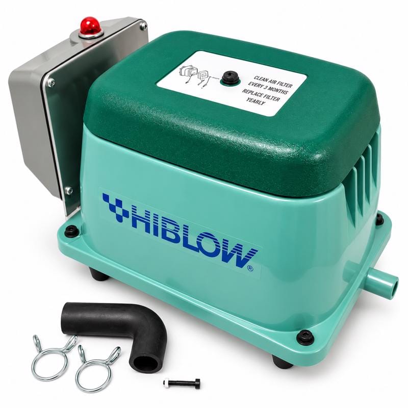 Hiblow HP-80-010A HP-80A 1268 gph Aluminum Linear Diaphragm AC Septic Air Pump with Alarm
