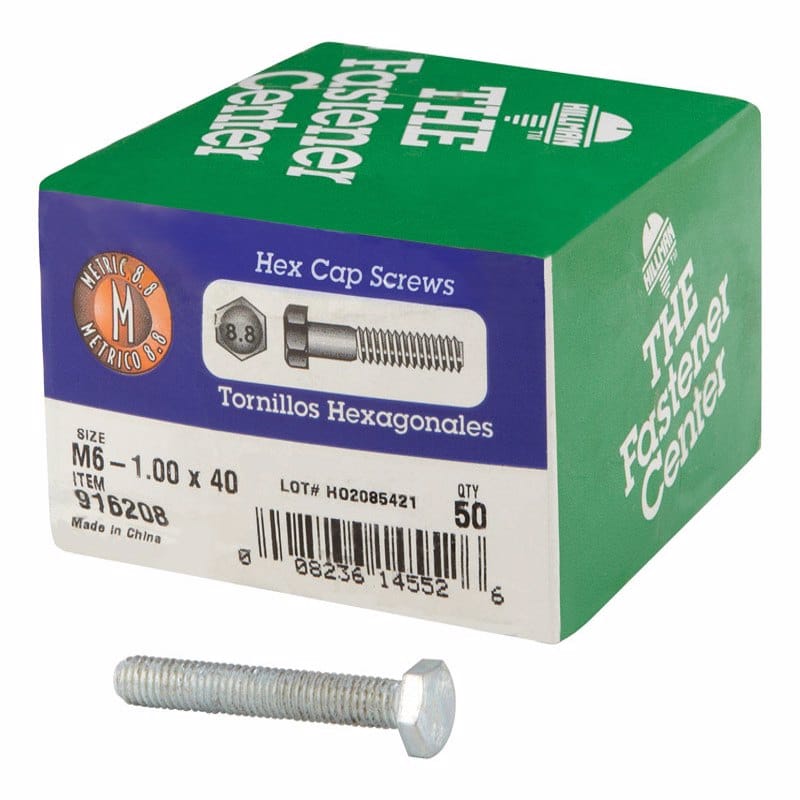 Hillman 916208 M6-1.00 mm D X 40 mm L Heat Treated Steel Hex Head Cap Screw 1 pk