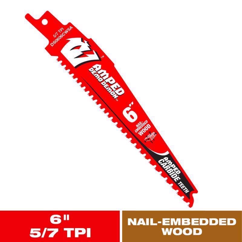 Diablo DS0606CWSA Amped Demo Demon 6 in. Carbide Tipped Nail Embedded Wood Reciprocating Saw Blade 5/7 TPI 1 pk