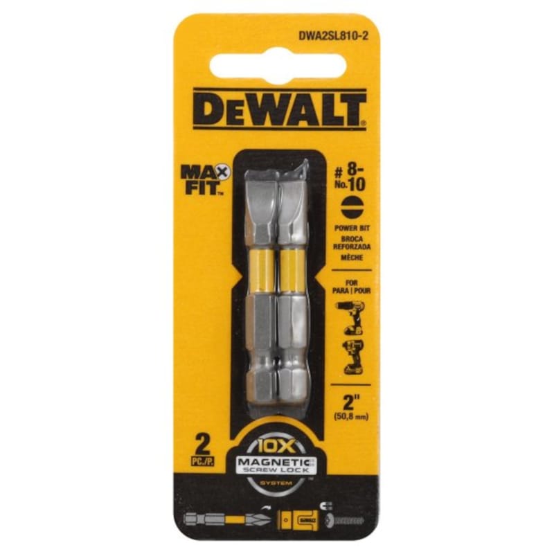 Dewalt DWA2SL810-2 Max Fit Slotted #8-10 X 2 in. L Power Bit S2 Tool Steel 2 pc