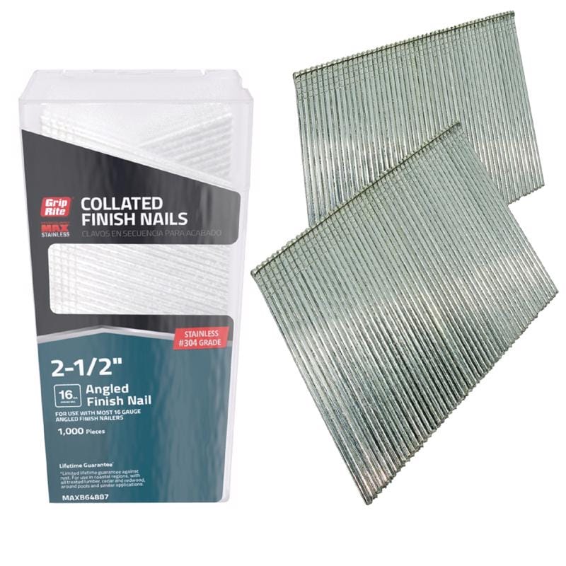 Grip-Rite MAXB64887 2-1/2 in. L X 16 Ga. Angled Strip Stainless Steel Finish Nails 20 deg 1000 pk