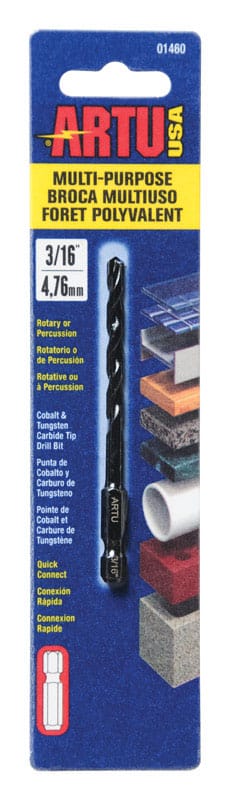 Artu 01460 3/16 in. X 3-1/2 in. L Tungsten Carbide Tipped Drill Bit Quick-Change Hex Shank 1 pc