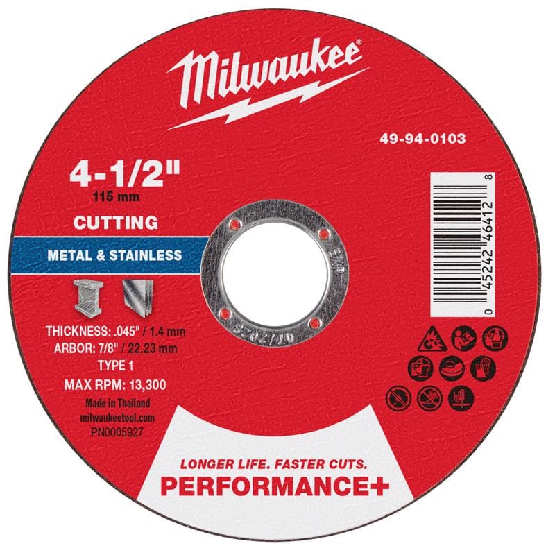 Milwaukee 49-94-0103 4-1/2 in. D X 7/8 in. X .045 in. thick Metal Cut-Off Wheel 1 pc