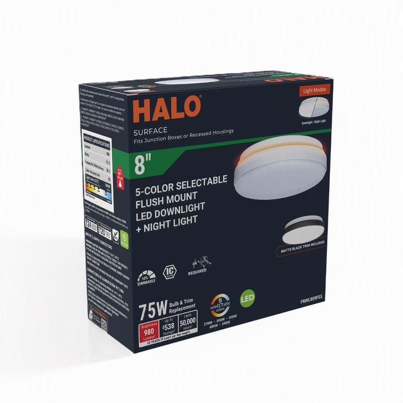 Halo FMNL809FS5 2.95 in. H X 8 in. W X 8 in. L White LED Ceiling Light Fixture with Nightlight