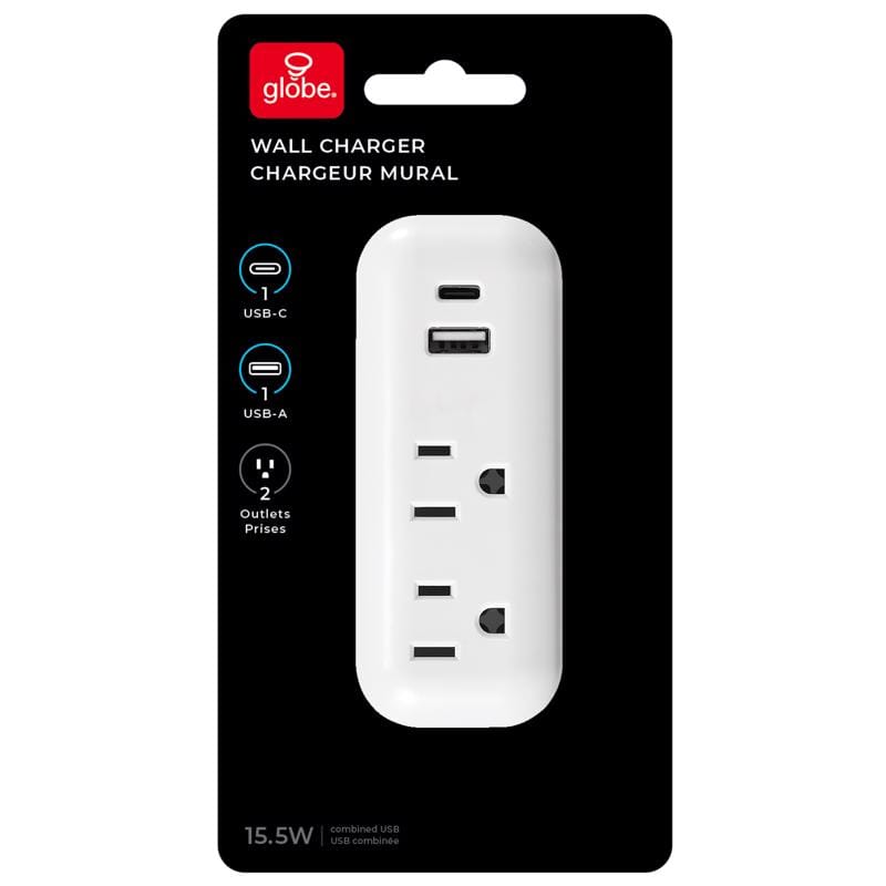 Globe Electric 30000597 0 ft. L 2 outlets Wall Tap White