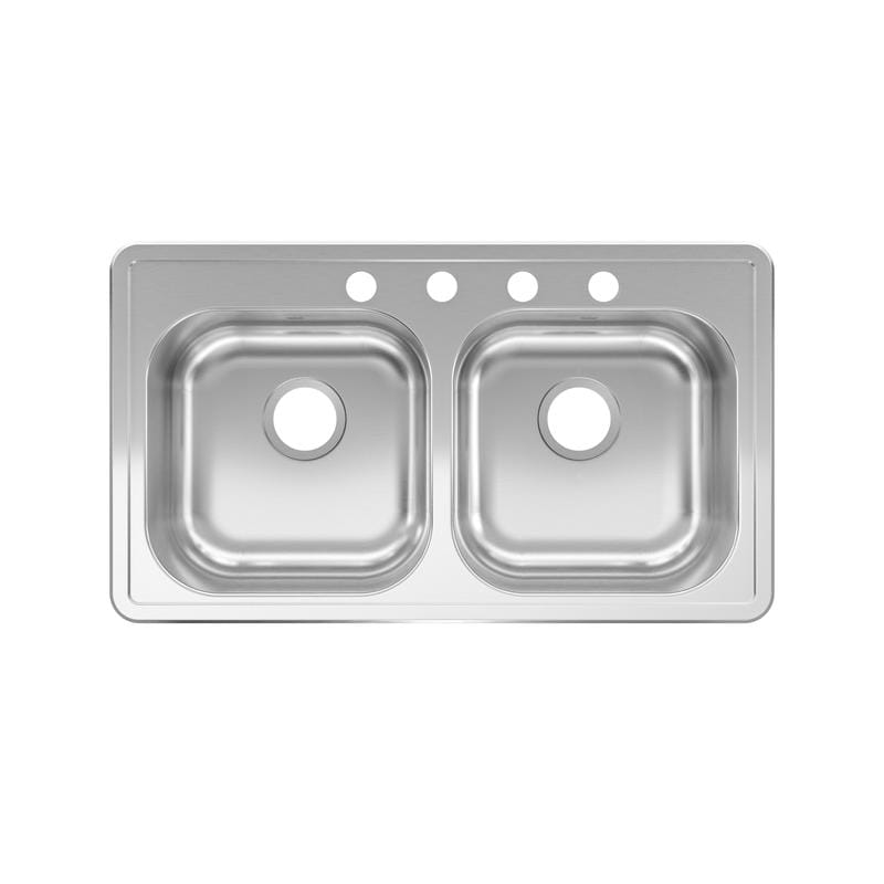 Kindred RDLA3319-6-4CBN Stainless Steel Top Mount 33 in. W X 19 in. L Double Bowl Kitchen Sink