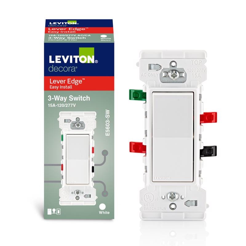 Leviton E5603-0SW Lever Edge 15 amps 3-Way Rocker Switch White 1 pk