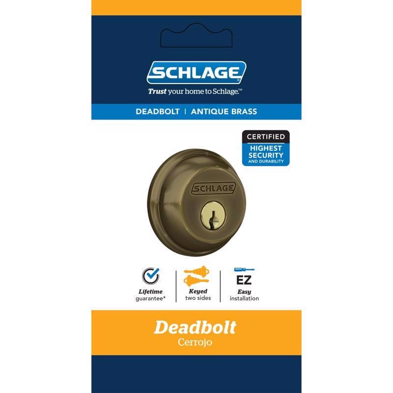 Schlage B62 N G 609 Antique Brass Zinc Double Cylinder Deadbolt