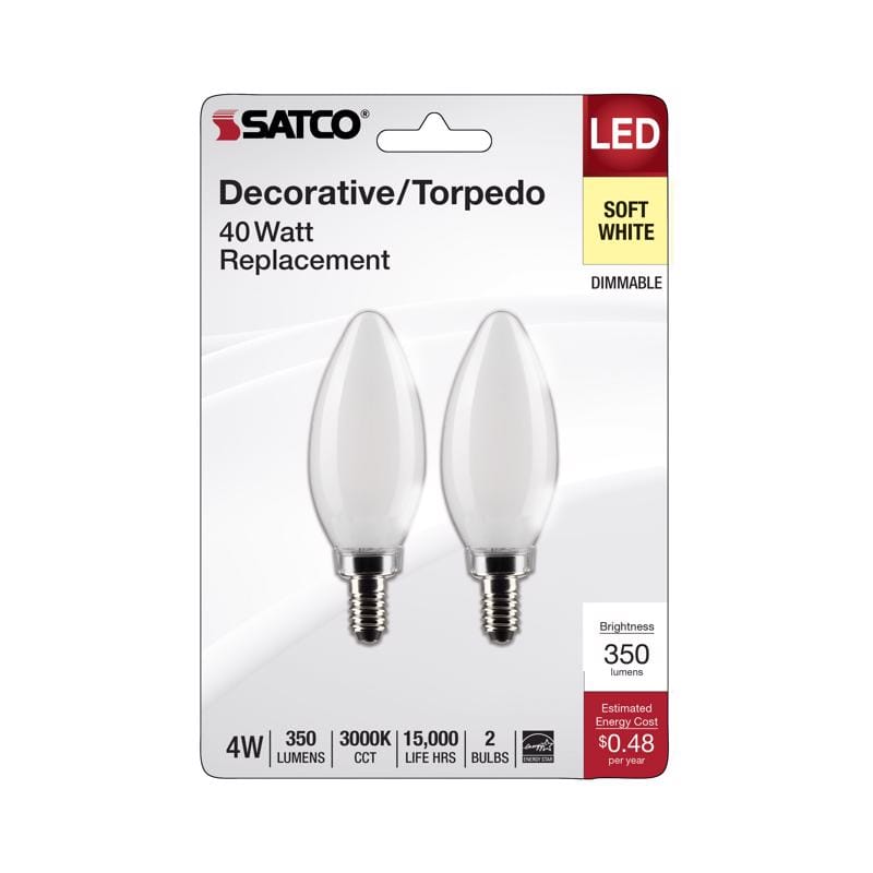 Satco S21824 B11 E12 (Candelabra) Filament LED Bulb Soft White 40 Watt Equivalence 2 pk