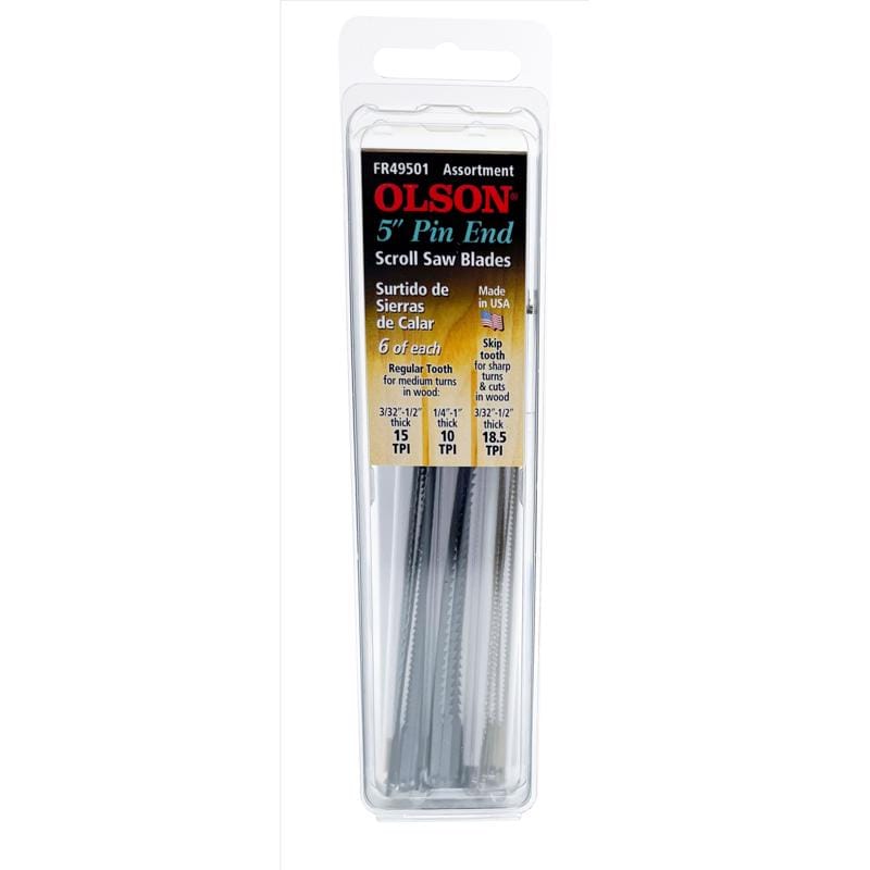 Olson FR49501 5 in. Carbon Steel Scroll Saw Blade Set 18.5 TPI 18 pk