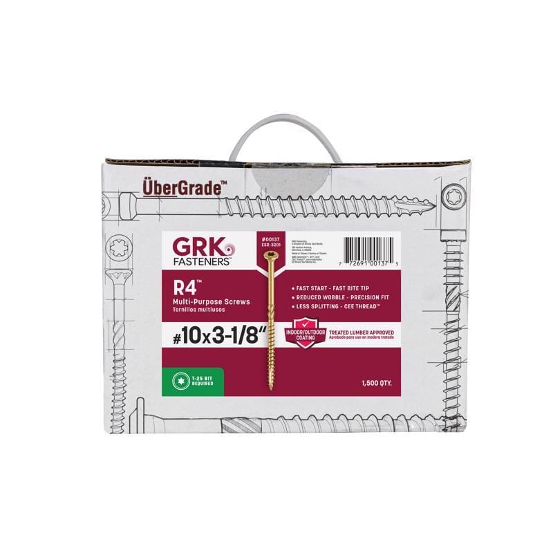 GRK Fasteners 00137 No. 10 X 3-1/8 in. L Star Climatek W-Cut Multi-Purpose Screws 1500 pk