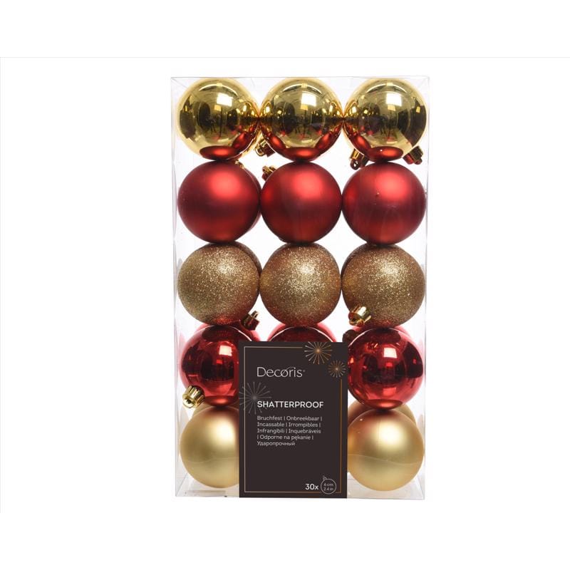 Decoris 9020076 Gold/Red Assorted Shatterproof Ornaments