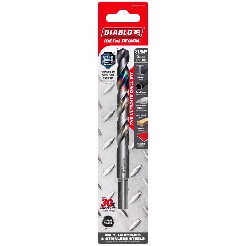 Diablo DMD3164JP1 Metal Demon 31/64 in. X 6 in. L Stainless Steel Drill Bit 3-Flat Shank 1 pc