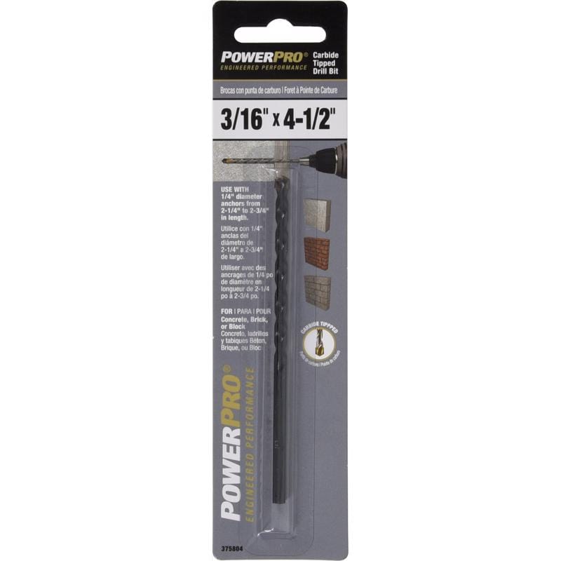 Hillman 375804 Power Pro 3/16 in. X 4-1/2 in. L Carbon Steel Drill Bit 1 pk