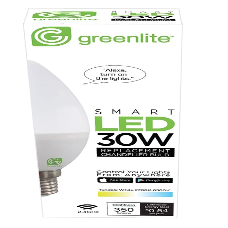 Greenlite 4.5W/CTC/SMART1 B10 E12 (Candelabra) Smart-Enabled LED Bulb Tunable White/Color Changing 30 Watt Equivalen