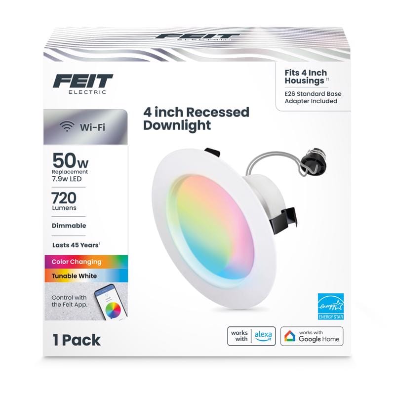 Feit LEDR4/RGBW/AG Smart Home Frost White 5.1 in. W Aluminum LED Smart-Enabled Dimmable Recessed Downlight 8 W