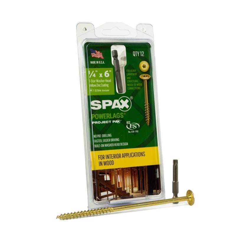 Spax 45810207015243 PowerLags 1/4 in. X 6 in. L Washer Yellow Zinc Carbon Steel Lag Screw 12 pk