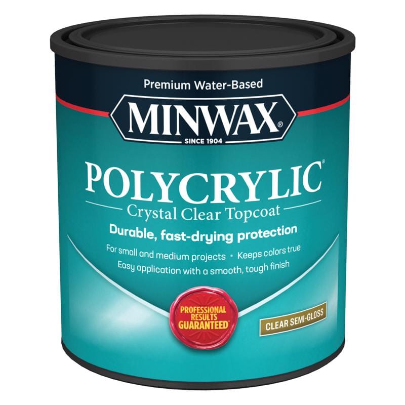 Minwax 64444444 Polycrylic Semi-Gloss Crystal Clear Water-Based Polyurethane 1 qt