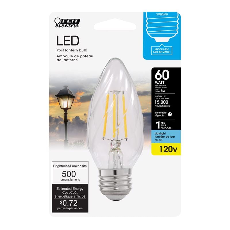 Feit BPF1560850FILED F15 E26 (Medium) LED Bulb Daylight 60 Watt Equivalence 1 pk
