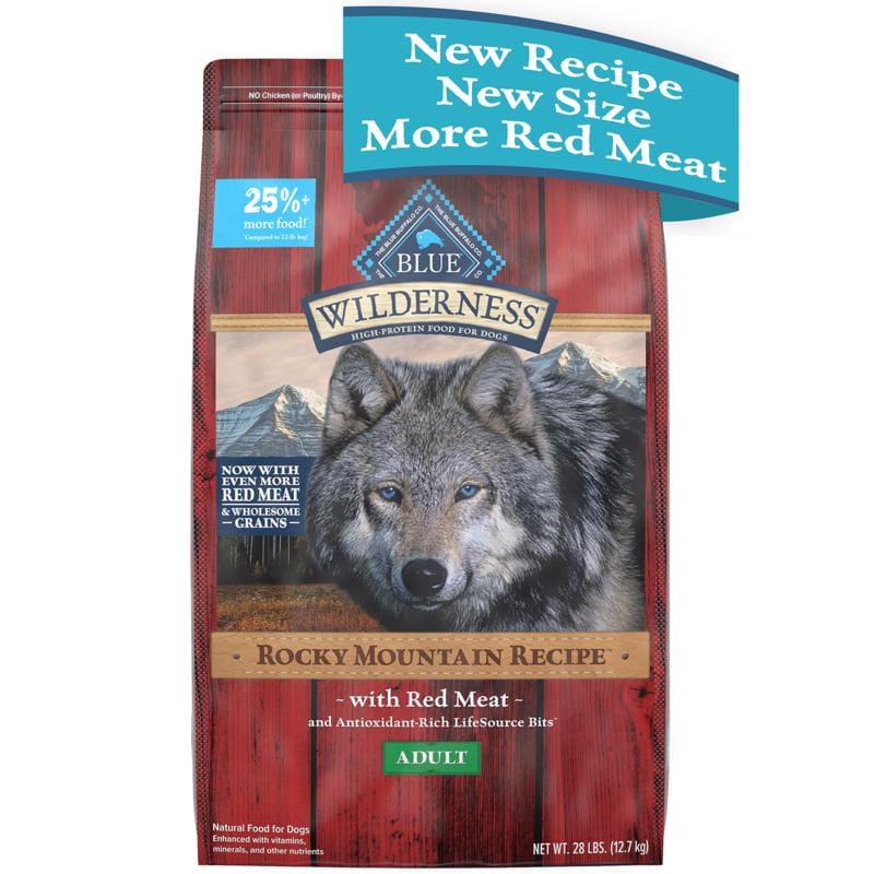 Blue Buffalo 597198 Wilderness Adult Rocky Mountain Red Meat Dry Dog Food Grain Free 28 lb