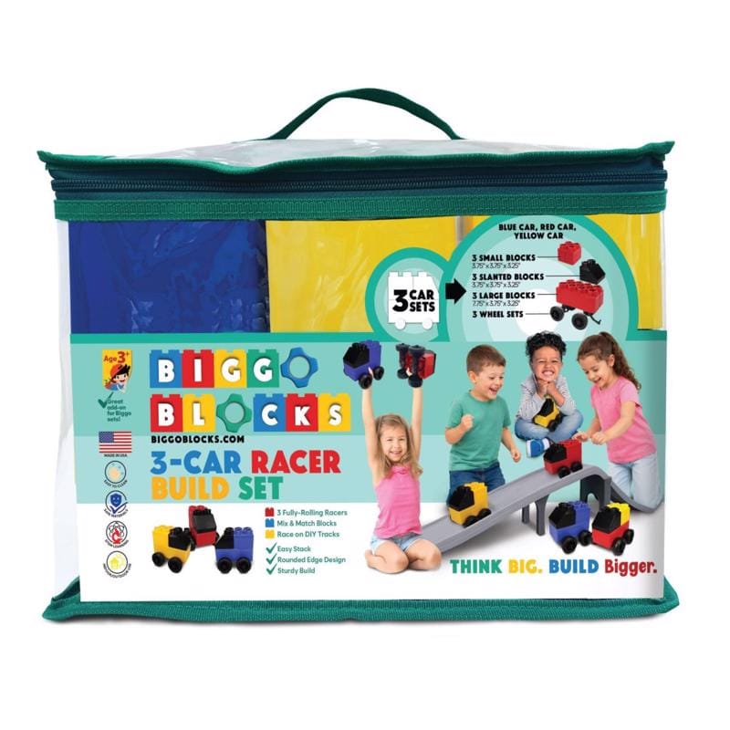 Biggo Blocks 208843 3 Car Racer Jumbo Building Blocks Assorted 9 pc