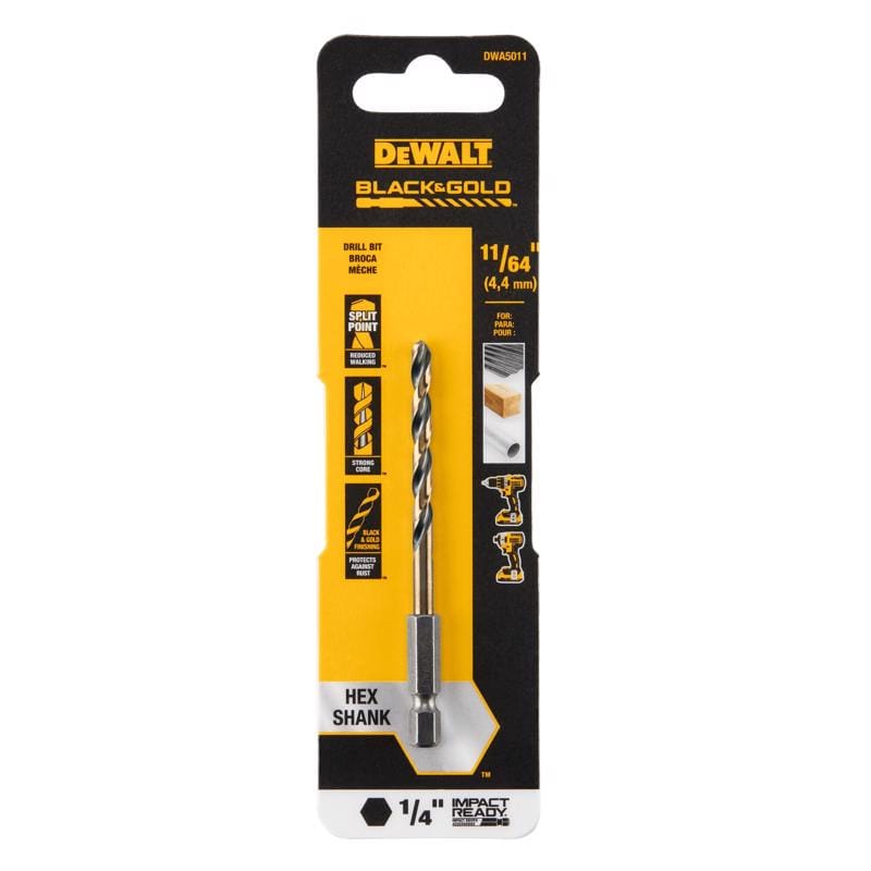 Dewalt DWA5011 Black & Gold 11/64 in. High Speed Steel Impact Ready Drill Bit Hex Shank 1 pk