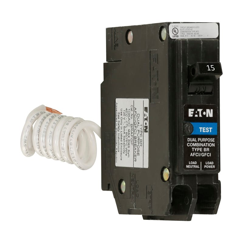 Eaton BRN115DF 15 amps Arc Fault/Ground Fault Single Pole Circuit Breaker w/Self Test