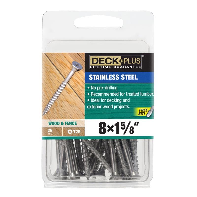 Hillman 42688 Deck Plus No. 8 Ga. X 1-5/8 in. L Stainless Steel Star Flat Head Deck Screws 25 pk