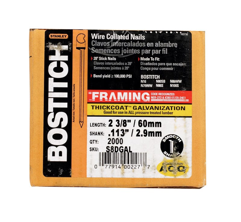 Bostitch S8DGAL-FH 2-3/8 in. L Angled Strip Galvanized Nails 28 deg 2000 pk