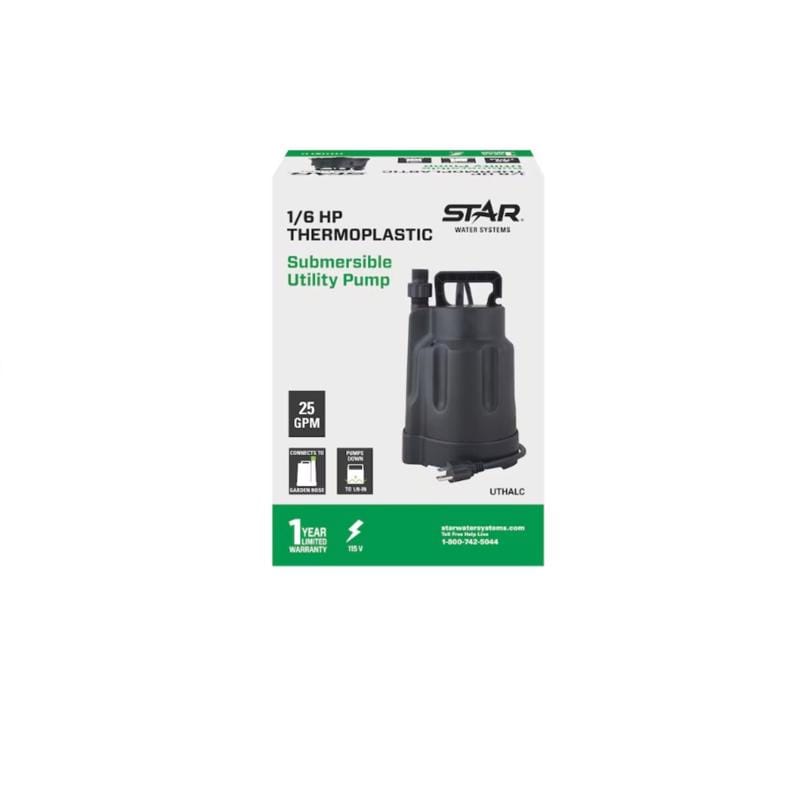 Star Water Systems UTHALC 1/6 HP 25 gpm Thermoplastic Switchless Switch Submersible Utility Pump