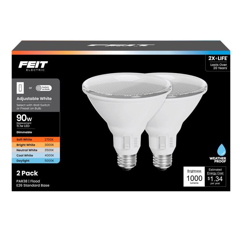 Feit PAR38DM/6WYCA/2 PAR38 E26 (Medium) LED Bulb Adjustable White 90 Watt Equivalence 2 pk