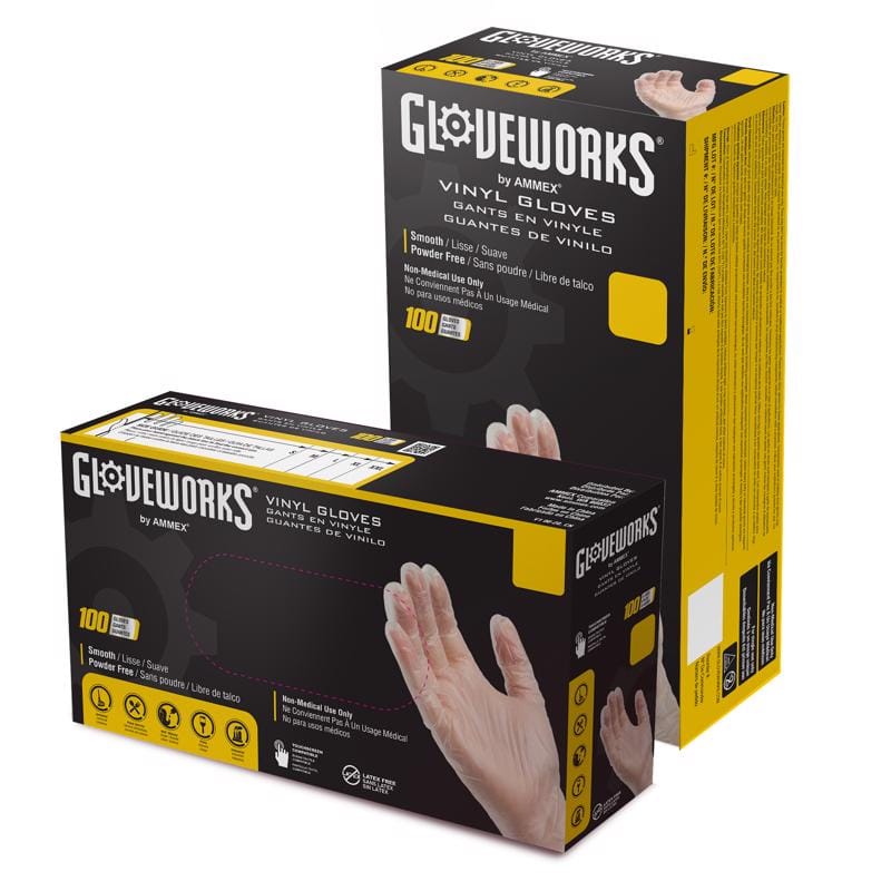 Ammex IVPF44100 Gloveworks Vinyl Disposable Gloves Medium Clear Powder Free 100 pk