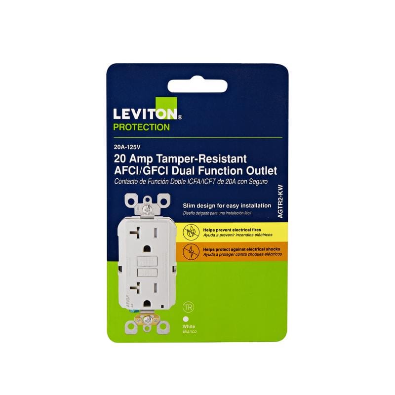 Leviton AGTR2-0KW 20 amps 125 V Tamper Resistant White AFCI/GFCI Dual Function Outlet 5-20R 1 pk