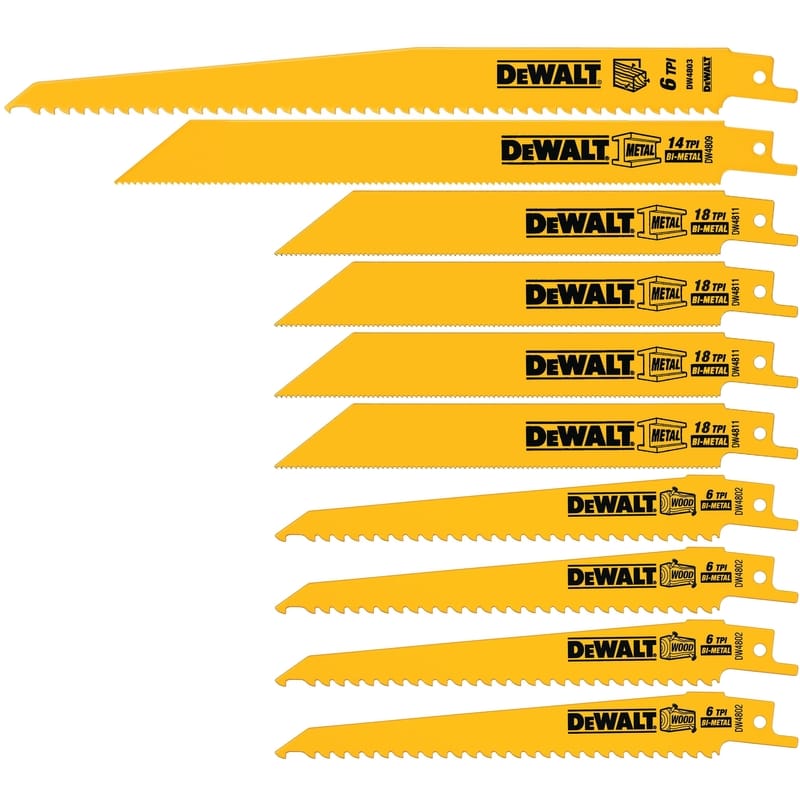 Dewalt DW4898 Bi-Metal Reciprocating Saw Blade Set Multi TPI 10 pk