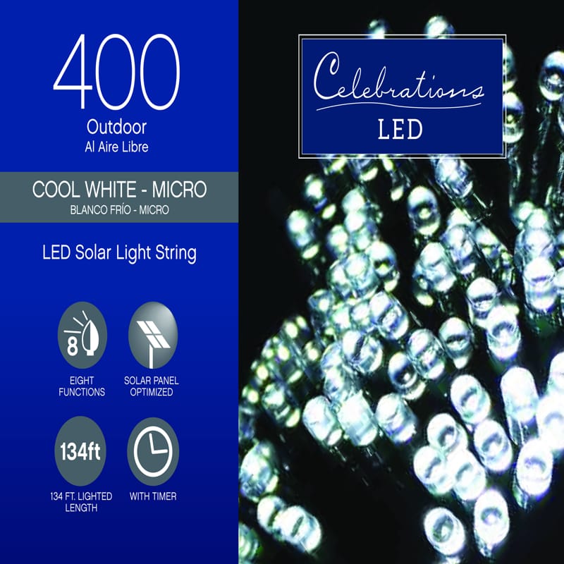 Celebrations 37400CW1 LED Micro Cool White 400 ct String Christmas Lights 134 ft.