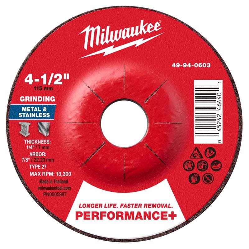 Milwaukee Tool 49-94-0603 Milwaukee 4.5 in. D X 7/8 in. X 1/4 in. thick Metal Grinding Wheel 1 pk