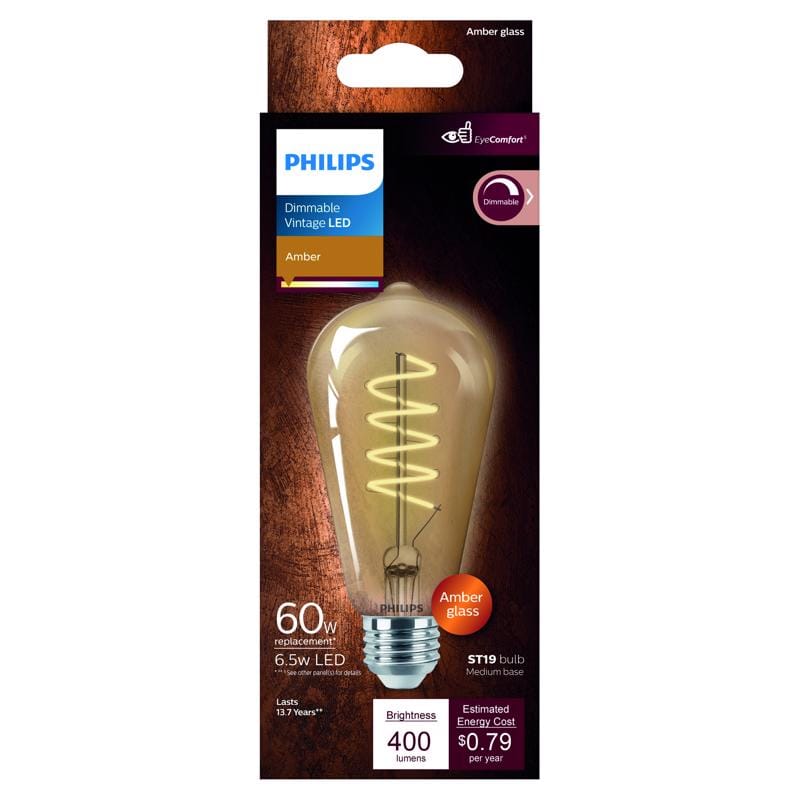 Philips 565622 ST19 E26 (Medium) LED Bulb Amber 60 Watt Equivalence 1 pk