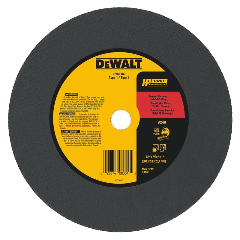 Dewalt DW8004 12 in. D X 1 in. X 7/64 in. thick Aluminum Oxide Chop Saw Wheel 1 pc