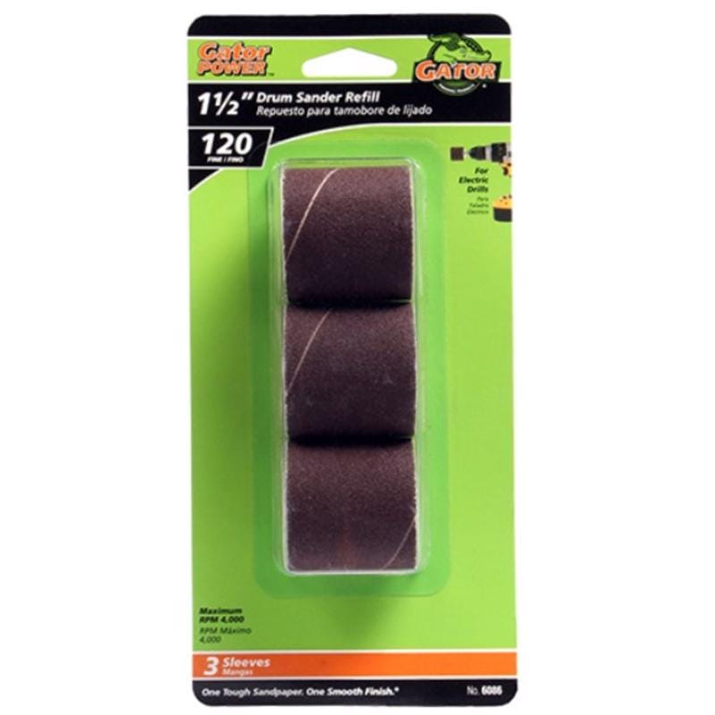 Gator 6086 1.5 in. D X 1.5 in. L Aluminum Oxide Abrasive Sleeve Refill 120 Grit Fine 3 pc