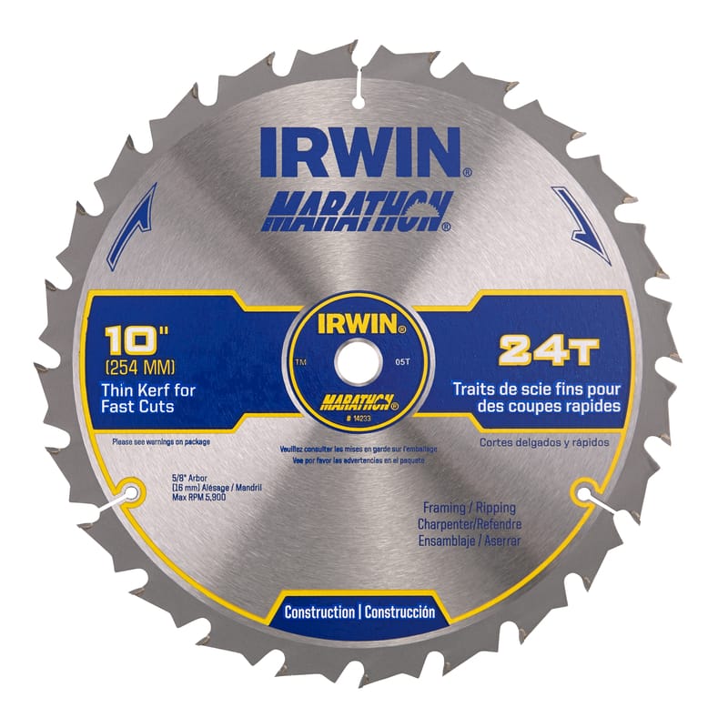 Irwin 14233 Marathon 10 in. D X 5/8 in. Carbide Circular Saw Blade 24 teeth 1 pk