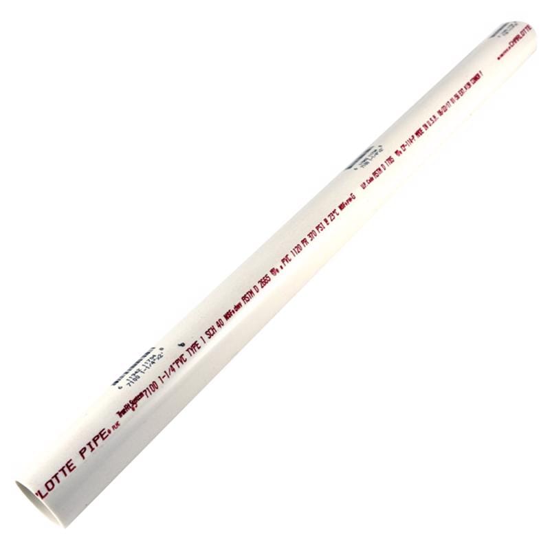 Charlotte Pipe PVC 07100 0200 Schedule 40 PVC Solid Pipe 1-1/4 in. D X 2 ft. L Plain End 370 psi