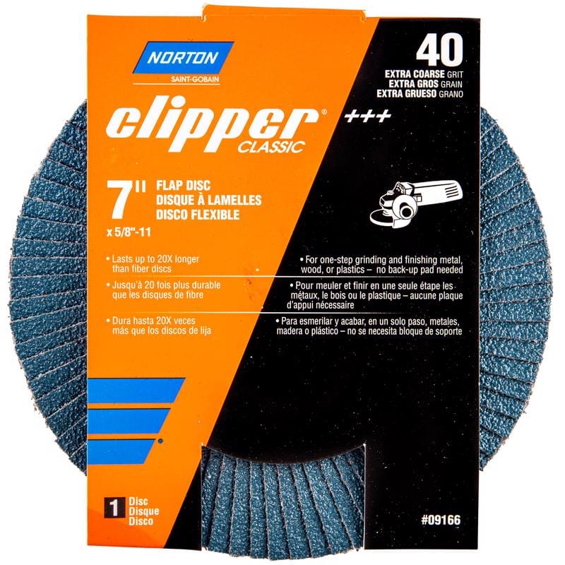 Norton 70184609166 Clipper 7 in. D X 5/8-11 in. Zirconia Alumina/X-Wt Cotton Flap Disc 40 Grit 1 pk