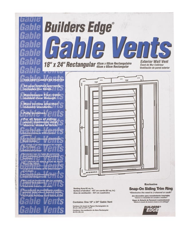 Builders Edge 120061824117 18 in. W X 24 in. L White Plastic Gable Vent